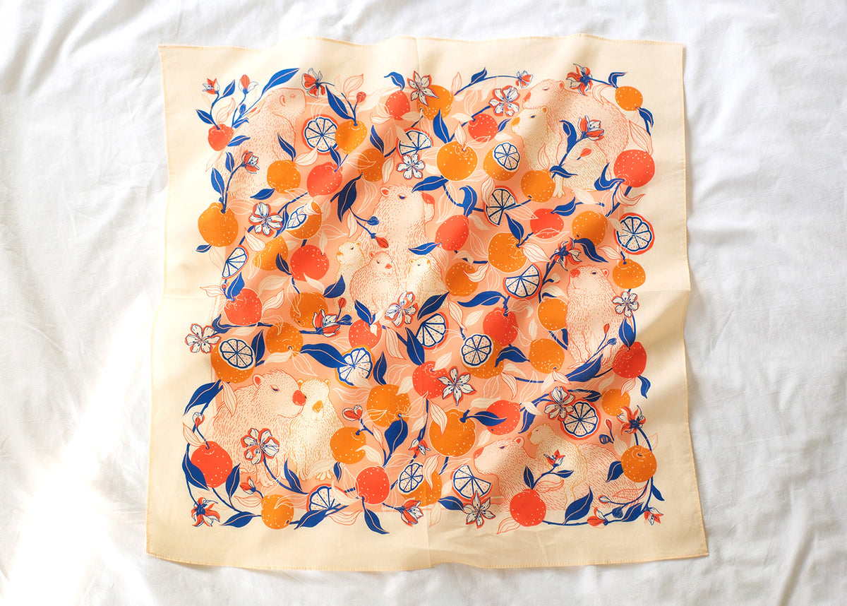 Capybara Yuzu Art Bandana Scarf (Pink-Orange)