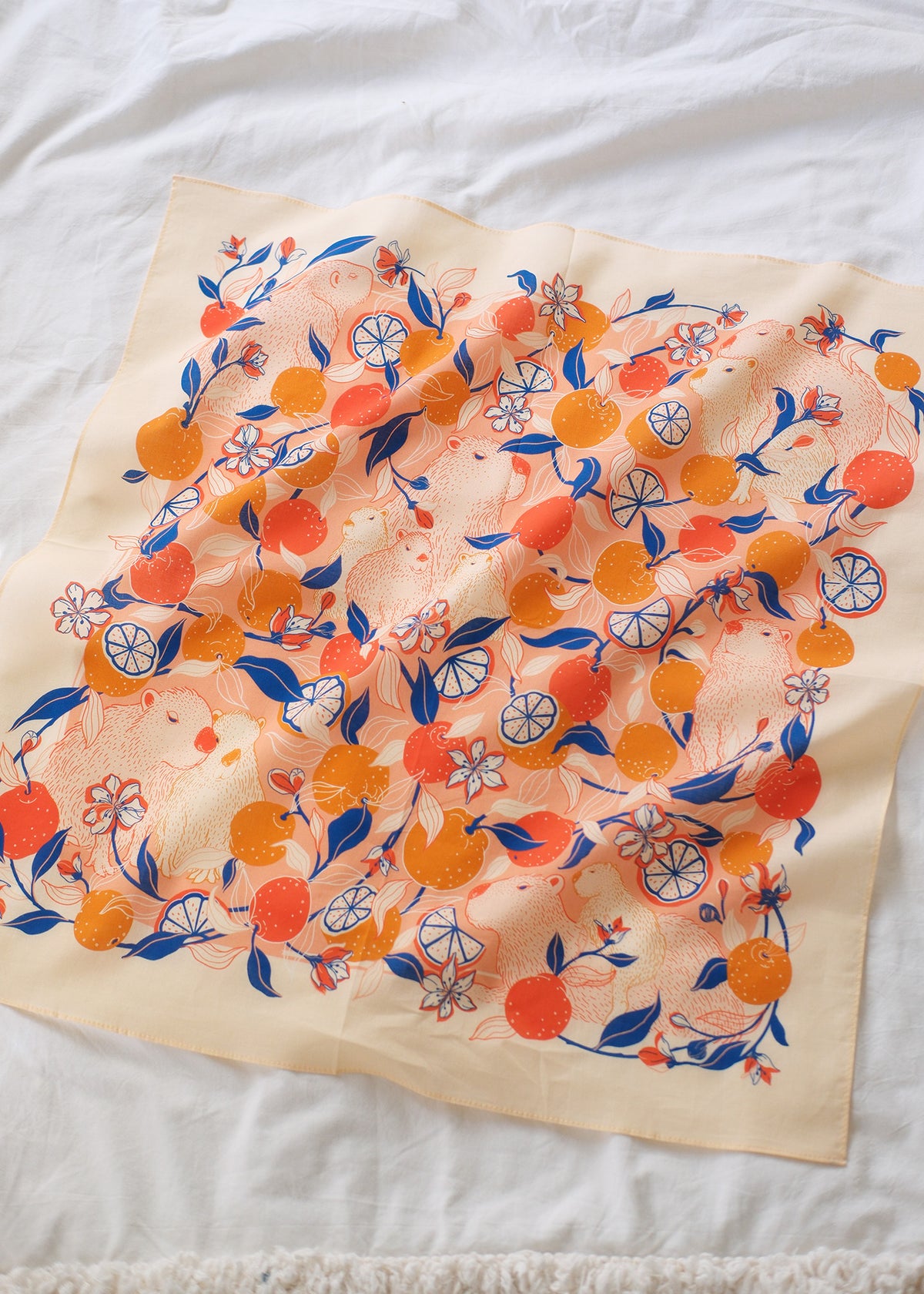 Capybara Yuzu Art Tote Bag + Bandana Gift Set (Pink-Orange)