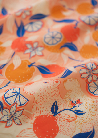 Capybara Yuzu Art Tote Bag + Bandana Gift Set (Pink-Orange)