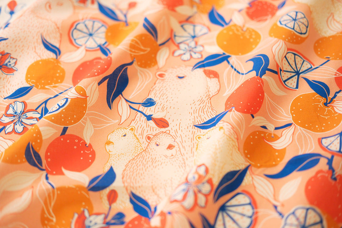 Capybara Yuzu Art Bandana Scarf (Pink-Orange)
