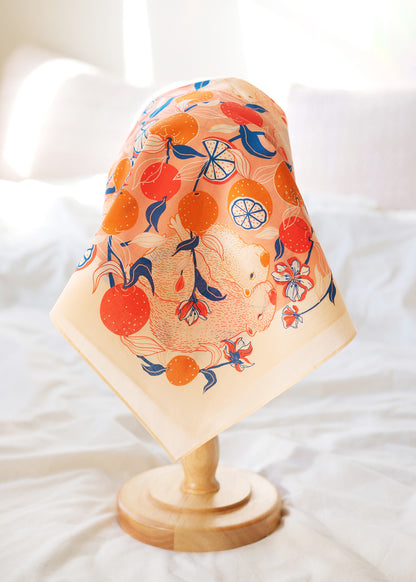 Capybara Yuzu Art Bandana Scarf (Pink-Orange)