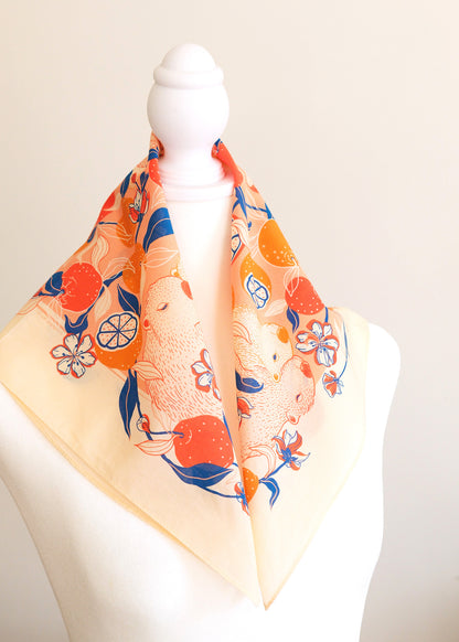Capybara Yuzu Art Bandana Scarf (Pink-Orange)