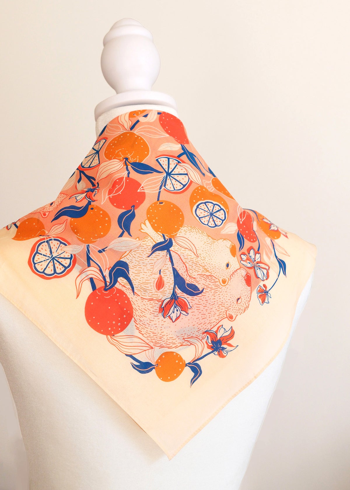 Capybara Yuzu Art Bandana Scarf (Pink-Orange)