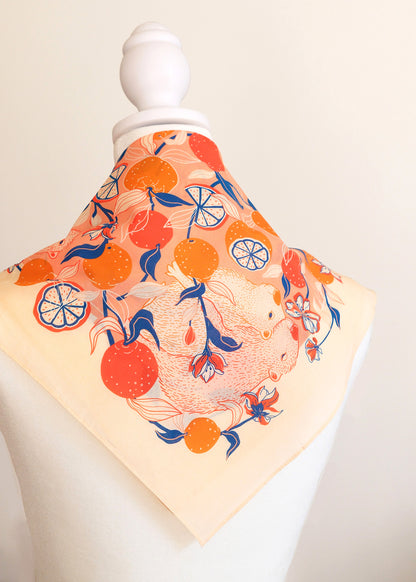 Capybara Yuzu Art Bandana Scarf (Pink-Orange)