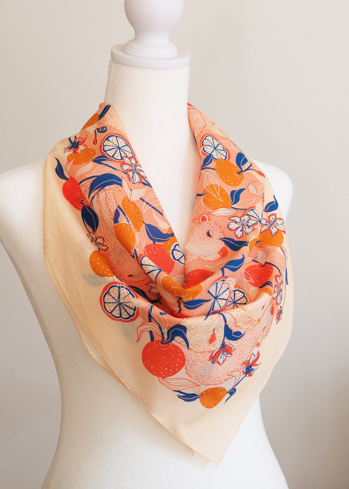 Capybara Yuzu Art Tote Bag + Bandana Gift Set (Pink-Orange)
