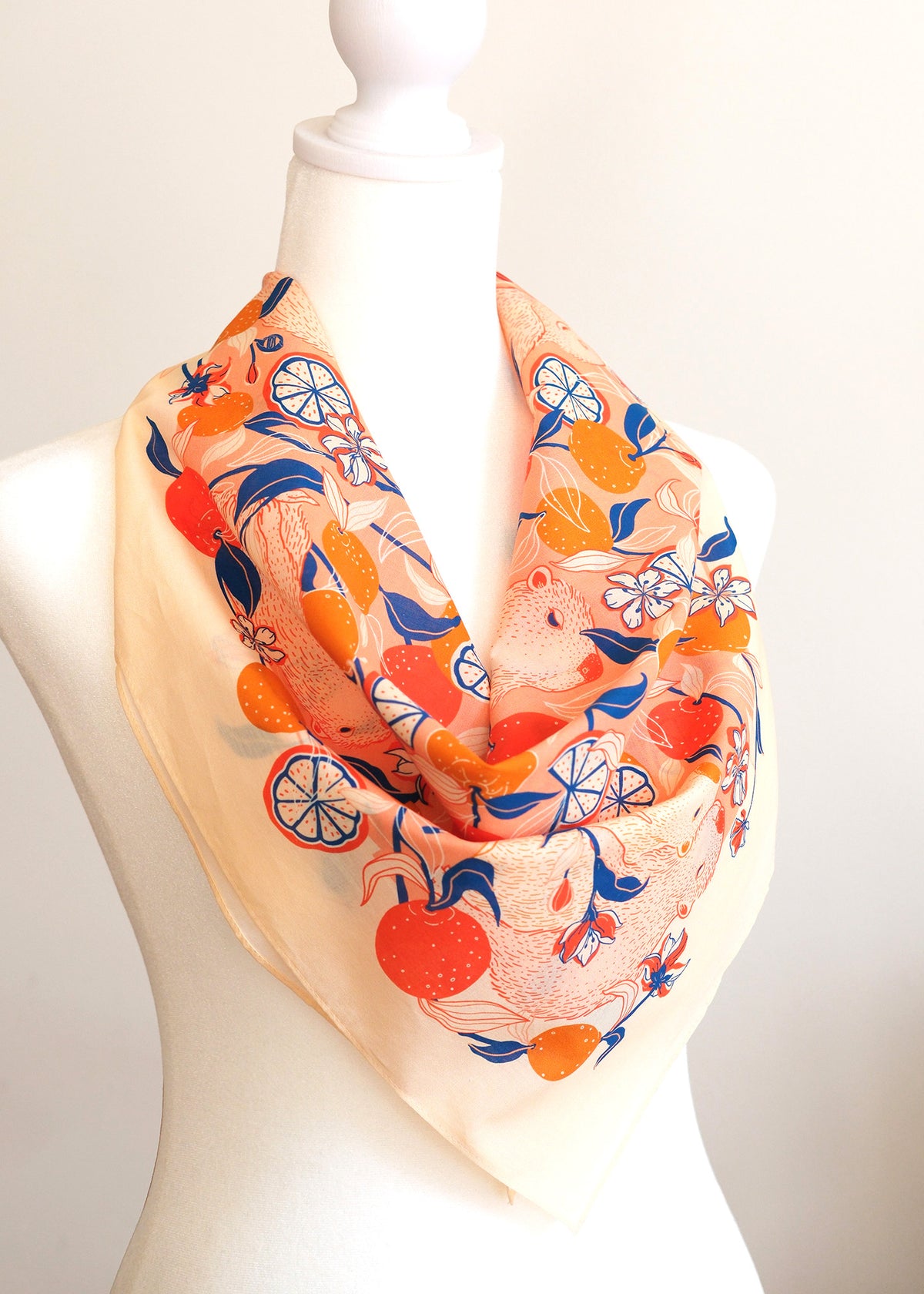 Capybara Yuzu Art Bandana Scarf (Pink-Orange)