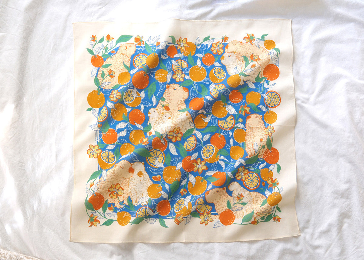 Capybara Yuzu Art Bandana Scarf (Tangerine)