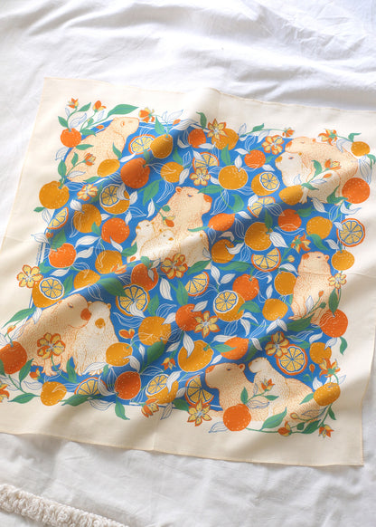 Capybara Yuzu Art Tote Bag + Bandana Gift Set (Tangerine)