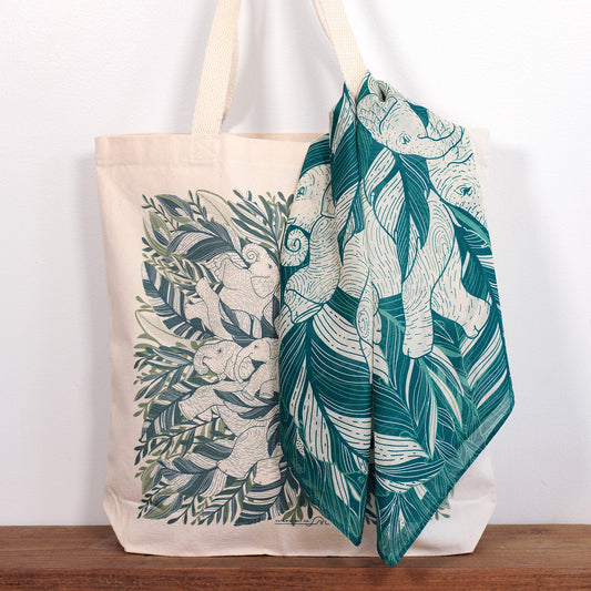 Elephant Tote Bag + Bandana Scarf Set
