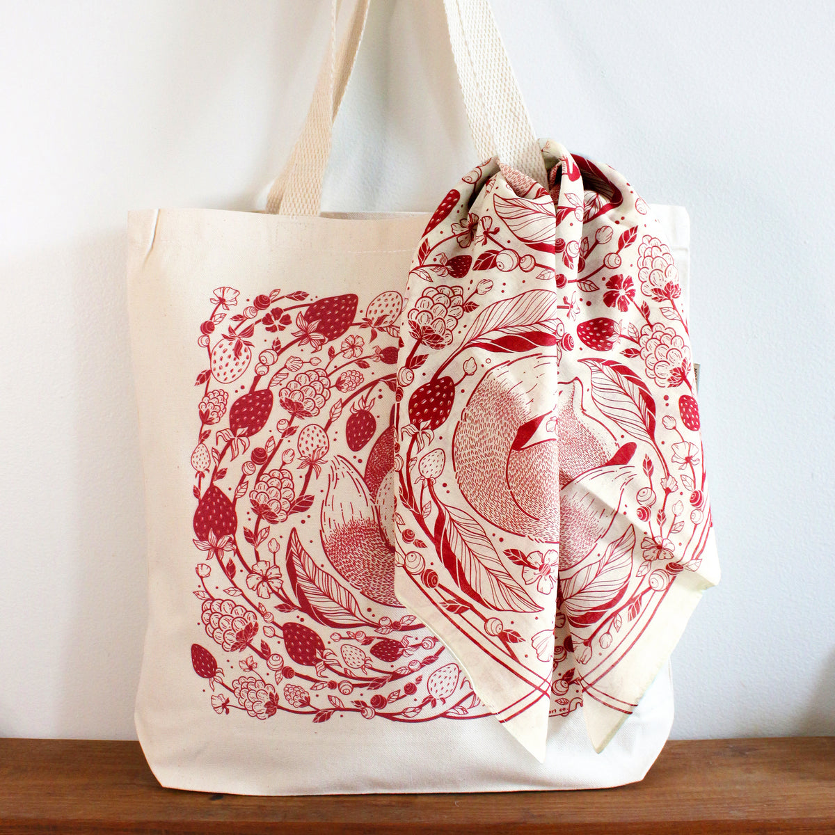 Fox&Berry Tote Bag + Bandana Gift Set (Off-White)