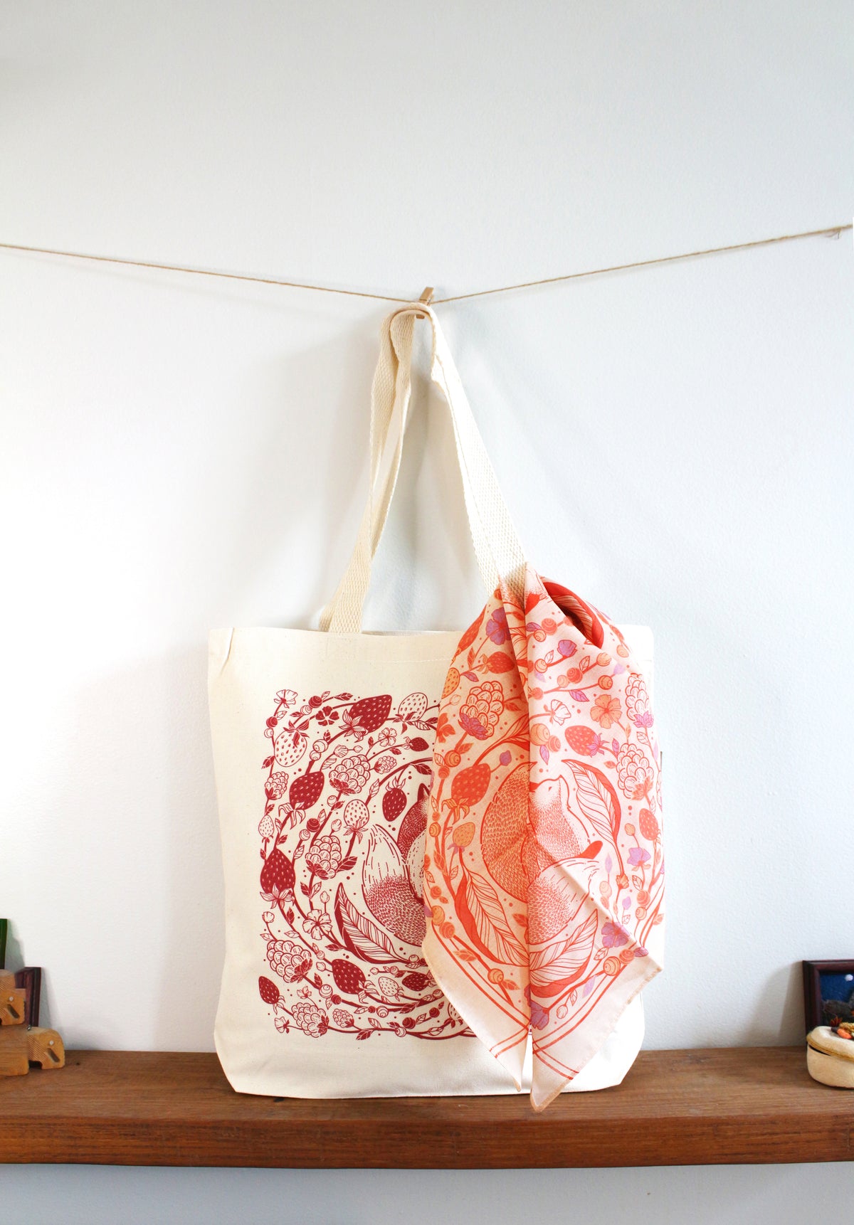 Fox&Berry Tote Bag + Bandana Gift Set (Blush)