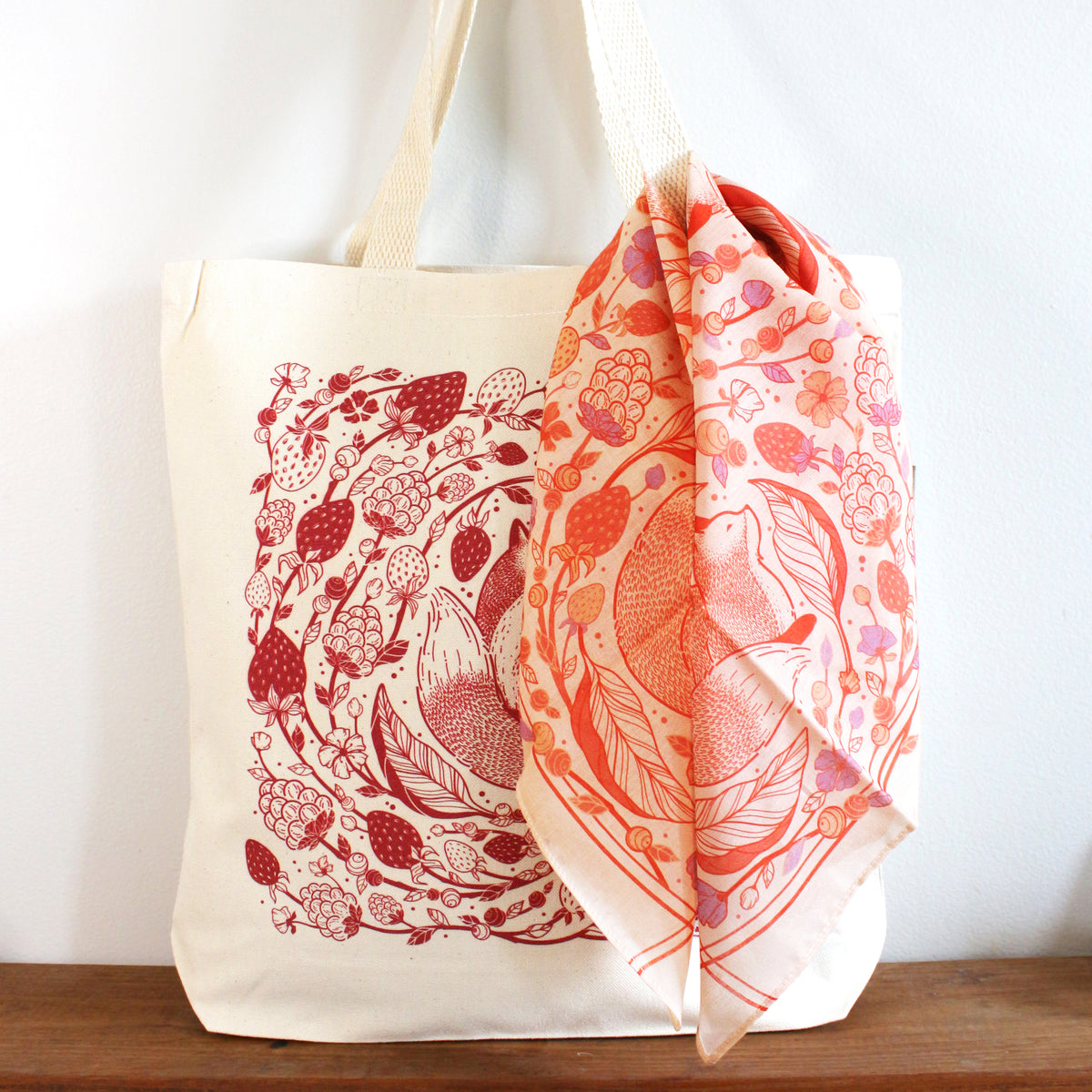 Fox&Berry Tote Bag + Bandana Gift Set (Blush)