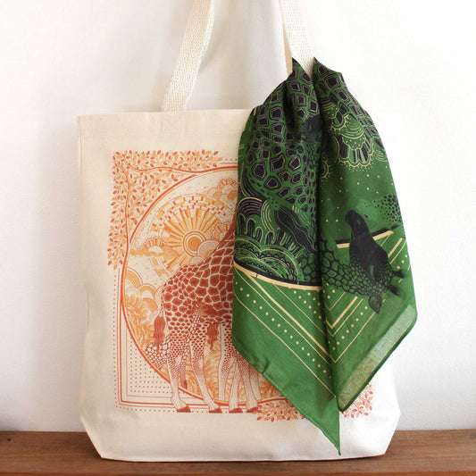 Giraffe Tote Bag + Bandana Gift Set (Olive Green) Tote bag