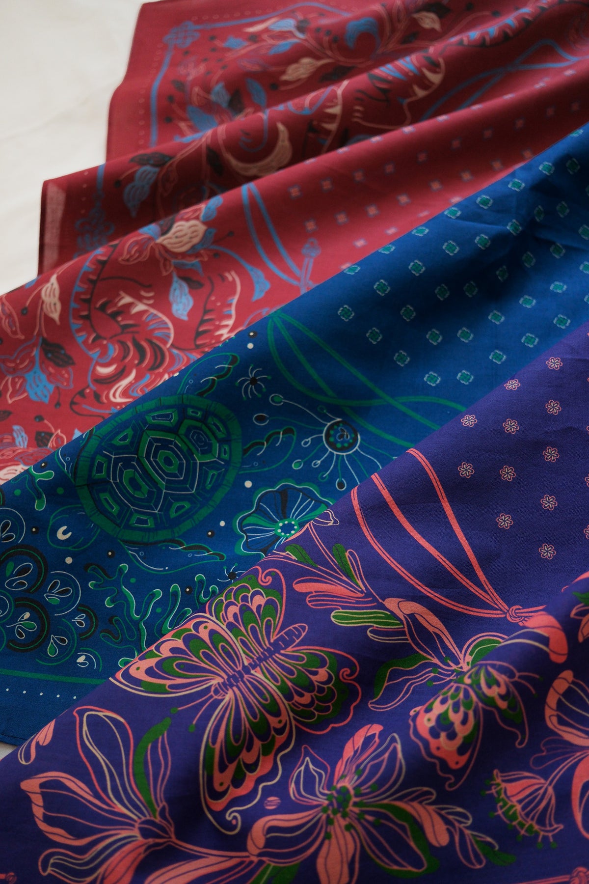 Bold Tones — Tiger, Butterfly & Turtle Bandana Set of 3 — Korean Knot Art Collection