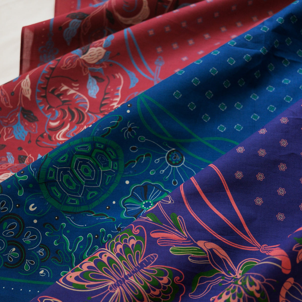 Bold Tones — Tiger, Butterfly & Turtle Bandana Set of 3 — Korean Knot Art Collection