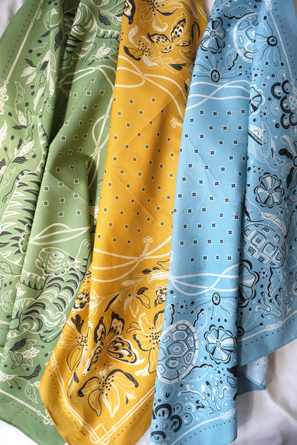 Earthy Tones — Tiger, Butterfly & Turtle Bandana Set of 3 — Korean Knot Art Collection