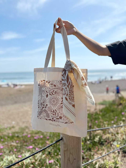 Leopard tote bag + Bandana Gift set (Mustard) Tote bag