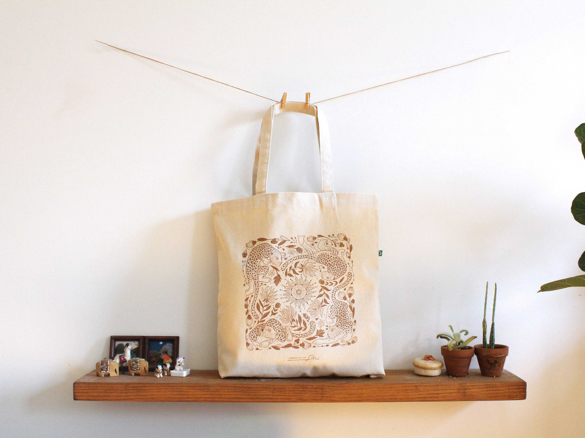 Leopard tote bag + Bandana Gift set (Mustard) Tote bag