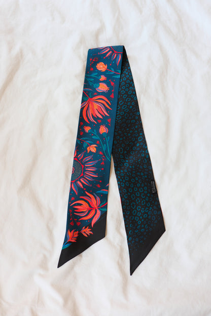 Floral Leopard Art Silk Twilly