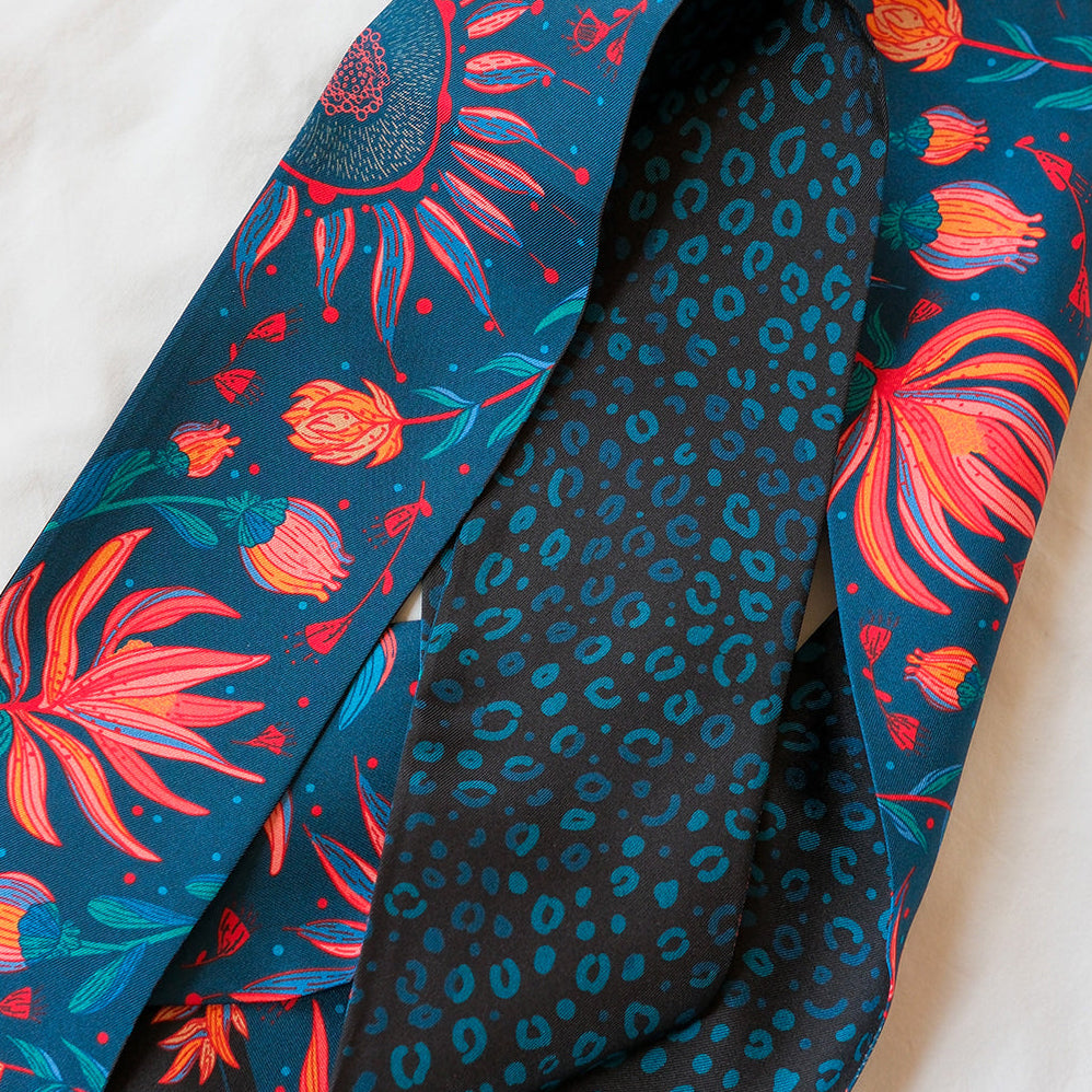 Floral Leopard Art Silk Twilly