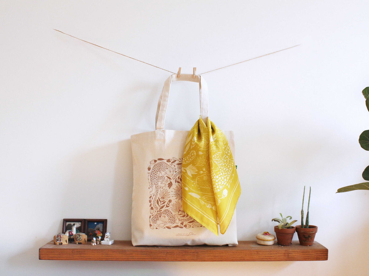 Leopard tote bag + Bandana Gift set (Mustard) Tote bag