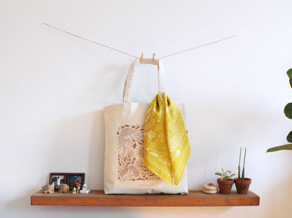 Leopard tote bag + Bandana Gift set (Mustard) Tote bag