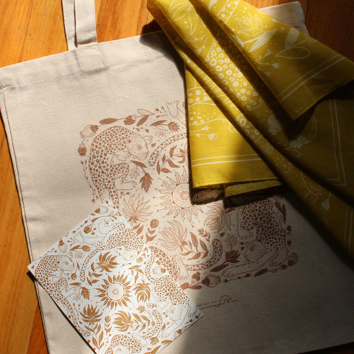 Leopard tote bag + Bandana Gift set (Mustard) Tote bag