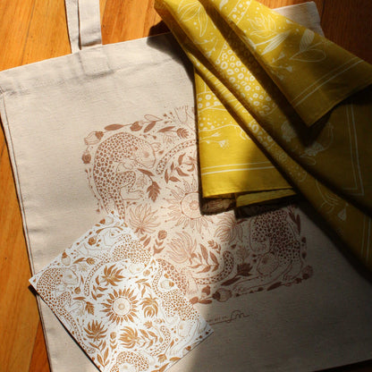 Leopard tote bag + Bandana Gift set (Mustard) Tote bag