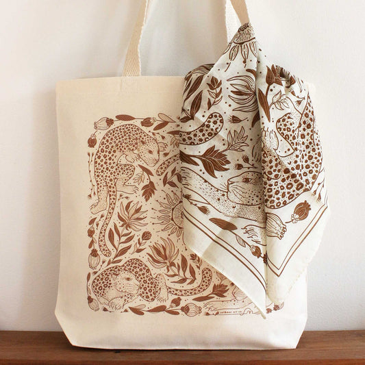 Leopard Tote Bag + Bandana Gift Set (Off-white) Tote bag