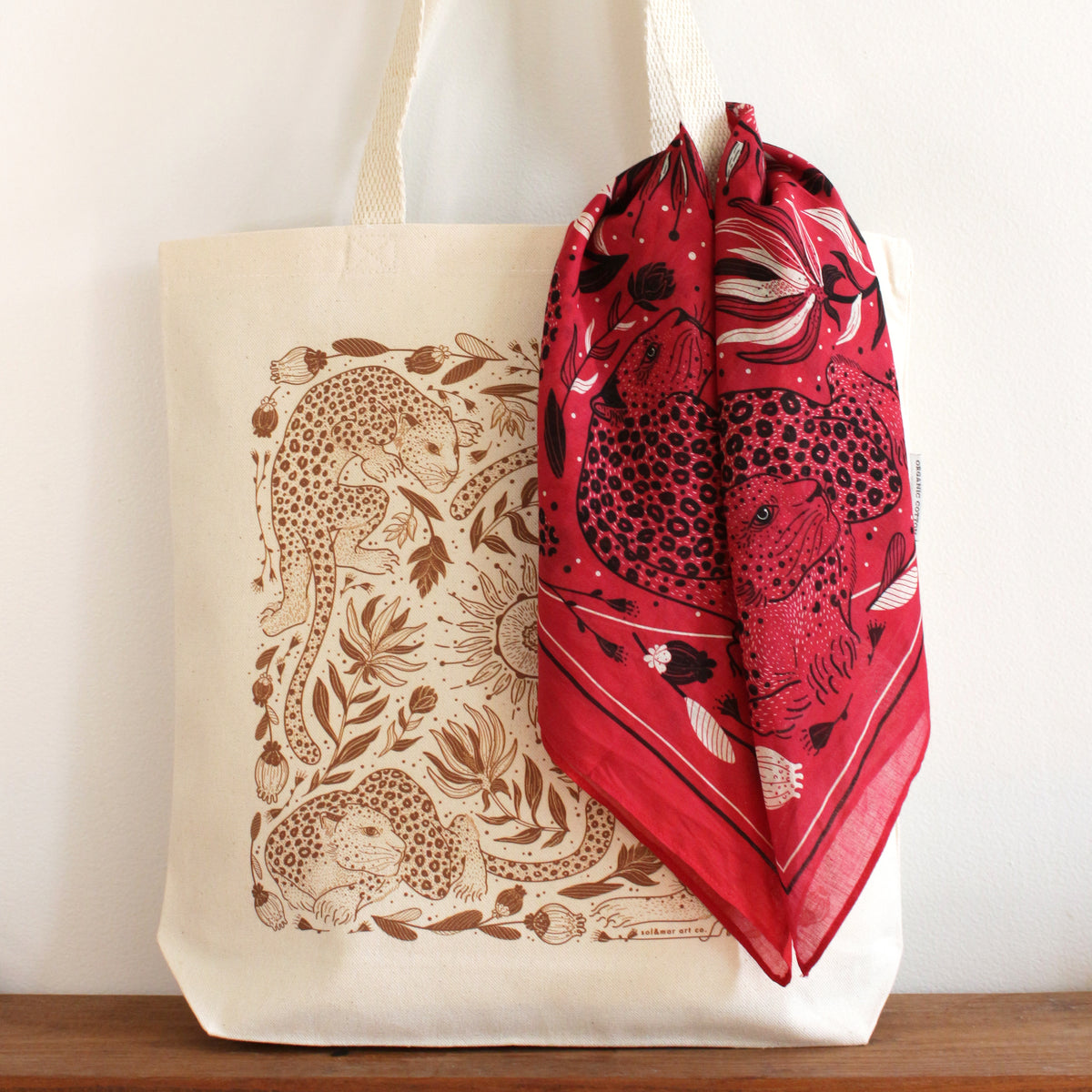 Leopard Tote Bag + Bandana Gift Set (Red)