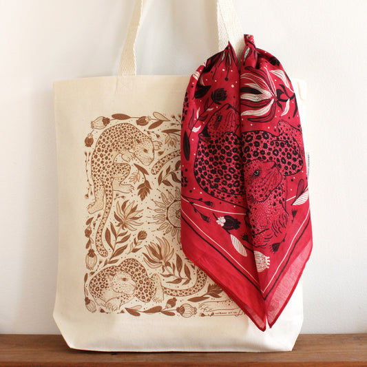 Leopard Tote Bag + Bandana Gift Set (Red)