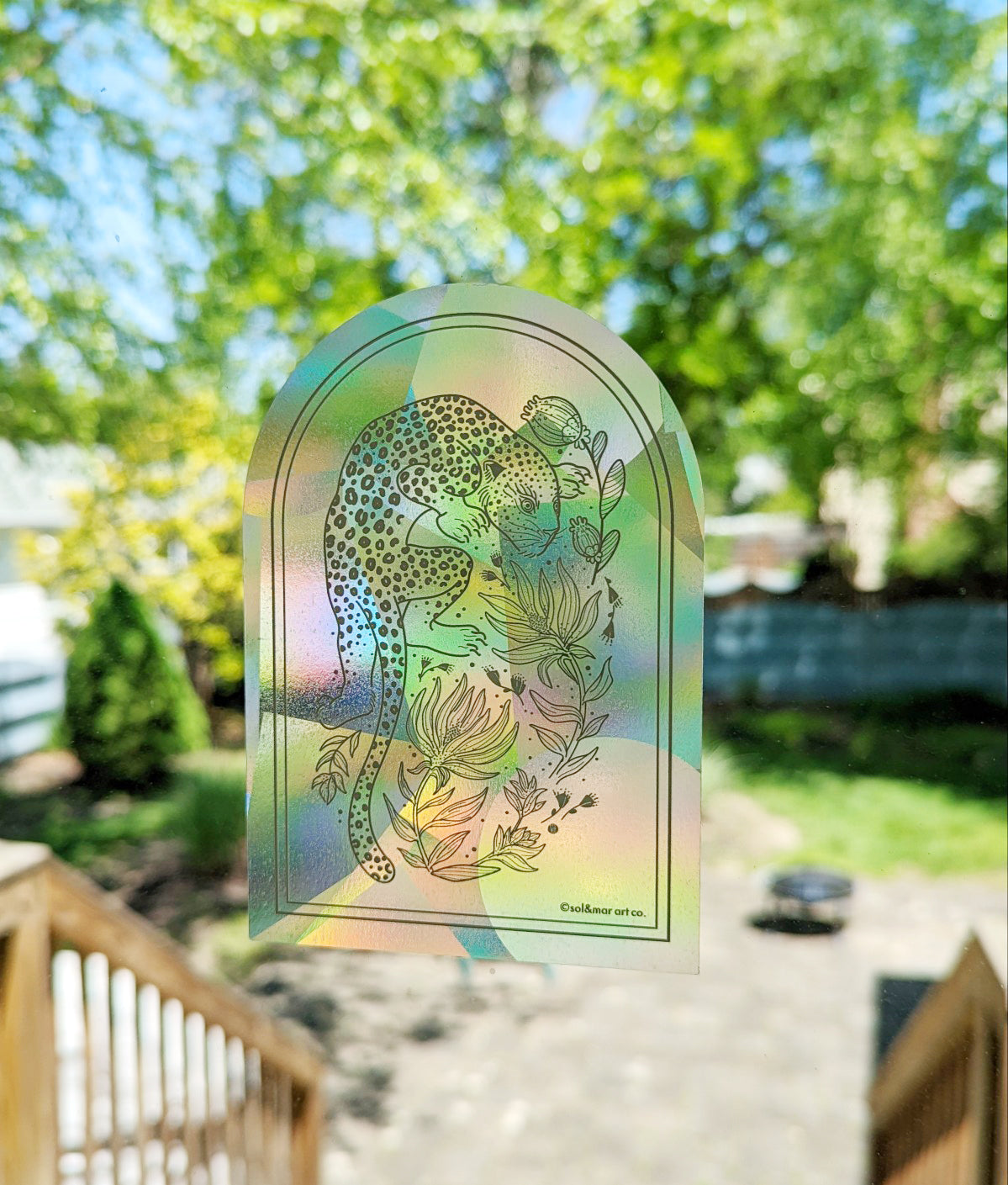 Leopard and the Tropical flowers Suncatcher Sticker