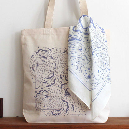 Polar bear Tote Bag + Bandana Scarf Set (Off-white) Tote bag