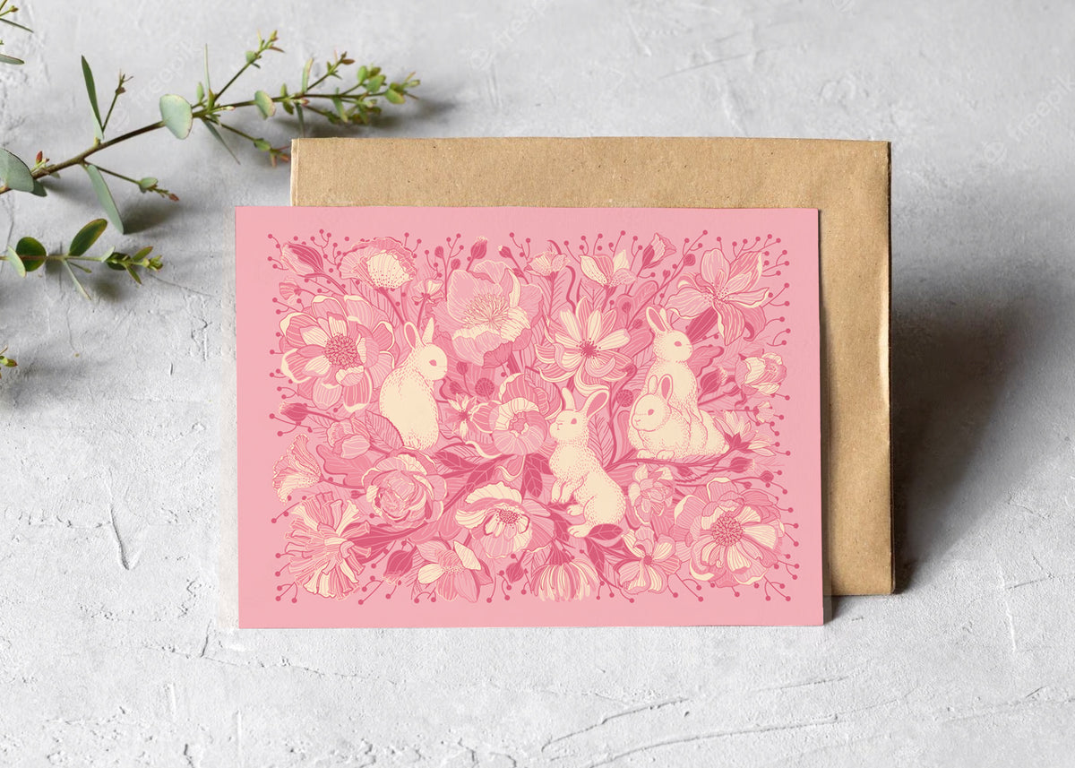 Bunny in the Floral Breeze Art Print Postcard