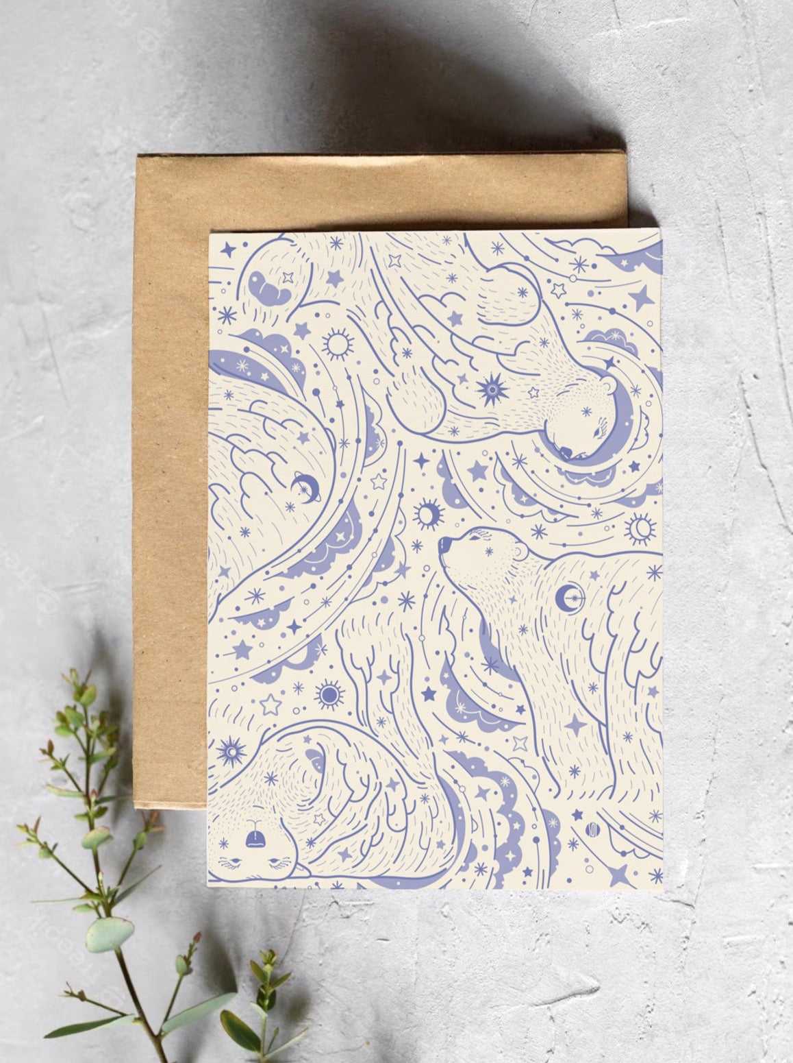 Polar Bear, and the Northern Sky Art Print Postcard Post Cards