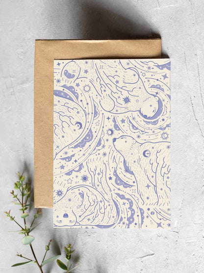 Polar Bear, and the Northern Sky Art Print Postcard Post Cards