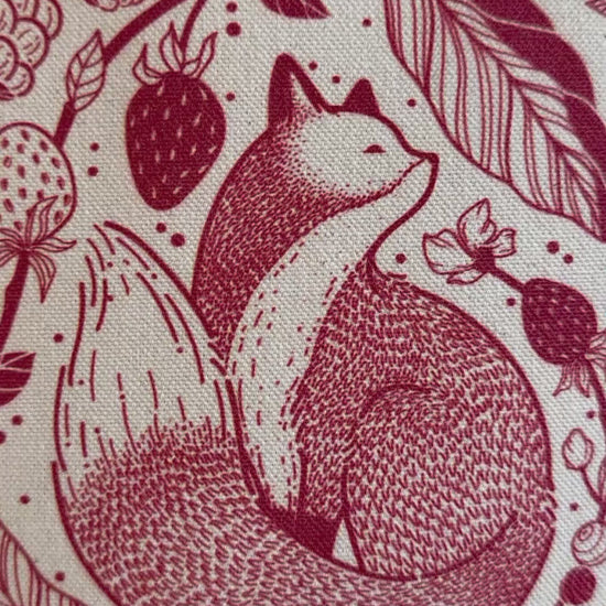 Illustration of a red fox surrounded by various berries on canvas.