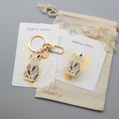 Rabbit Enamel Keychain + Pin Set (Pygmy Rabbit) Keyring+Pin+Clasp Keychains