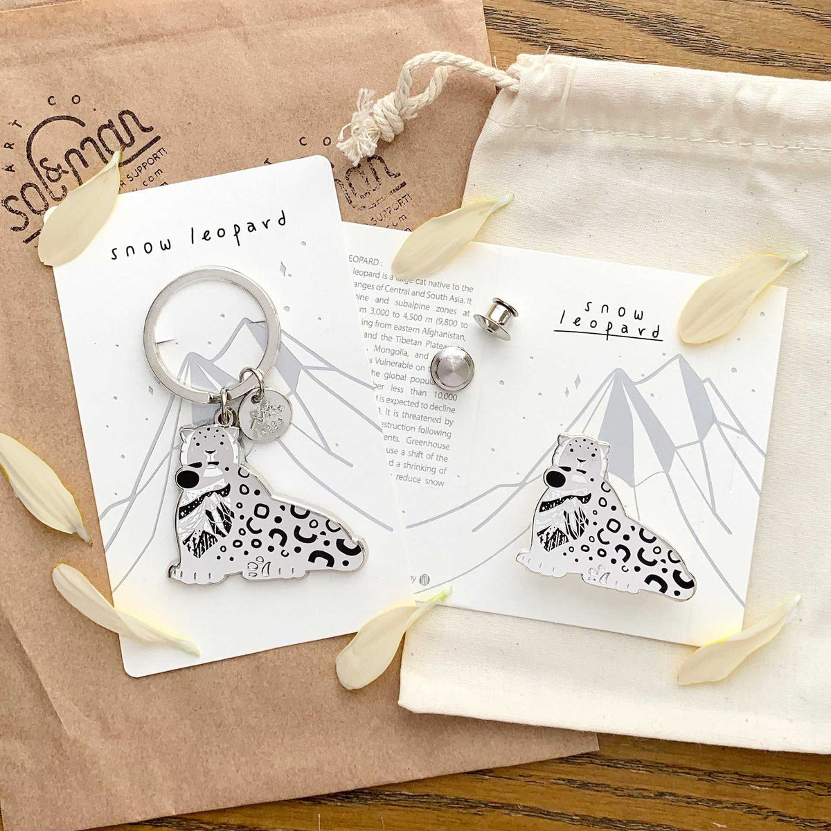 Snow Leopard Enamel Keychain + Pin set Keychains