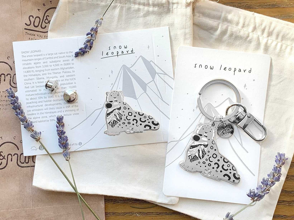 Snow Leopard Enamel Keychain + Pin set Keychains