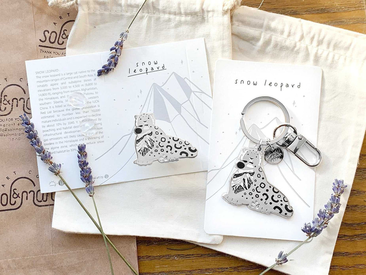 Snow Leopard Enamel Keychain + Pin set Keychains