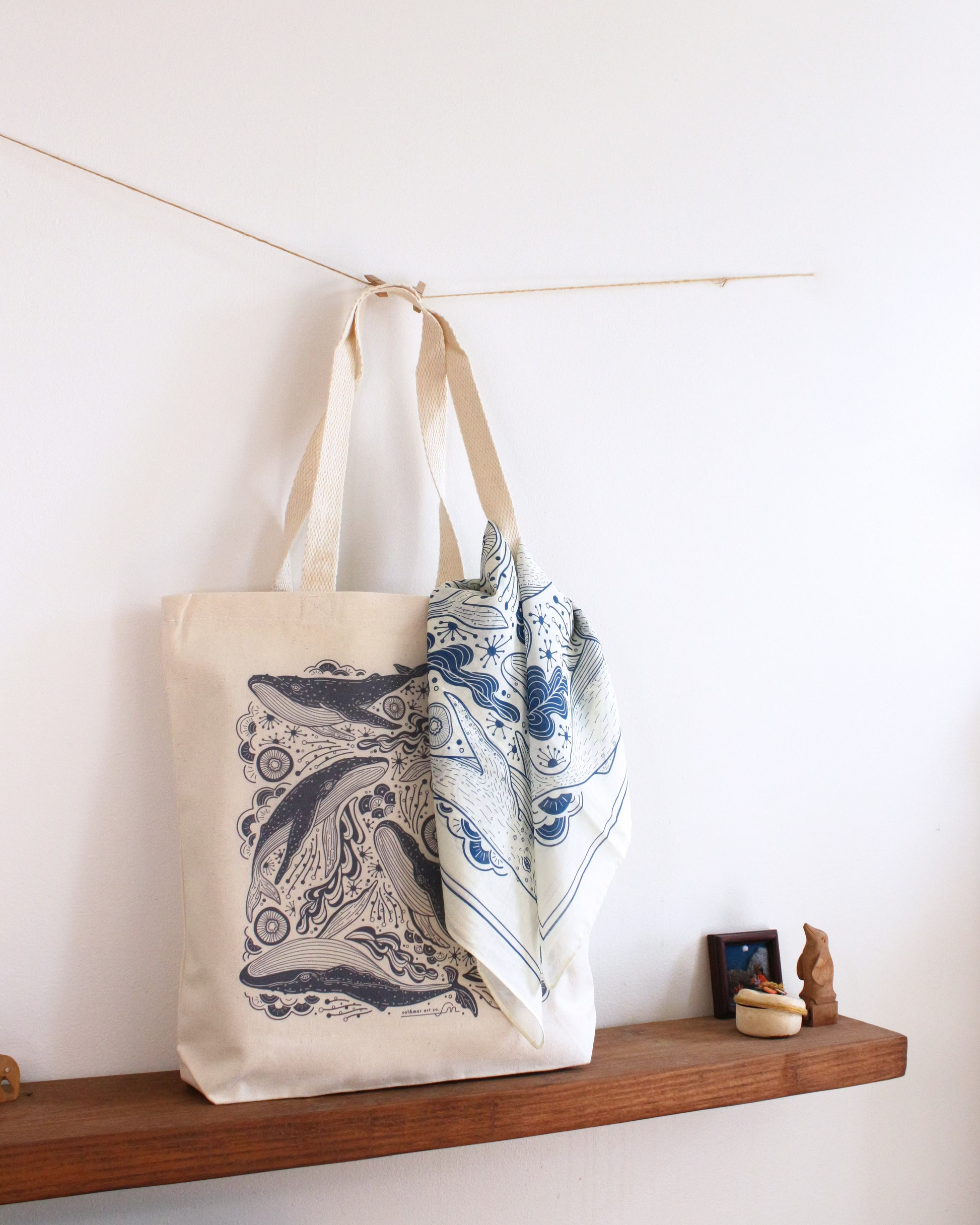 Whale Tote Bag + Bandana Gift Set (Off-white) Tote bag