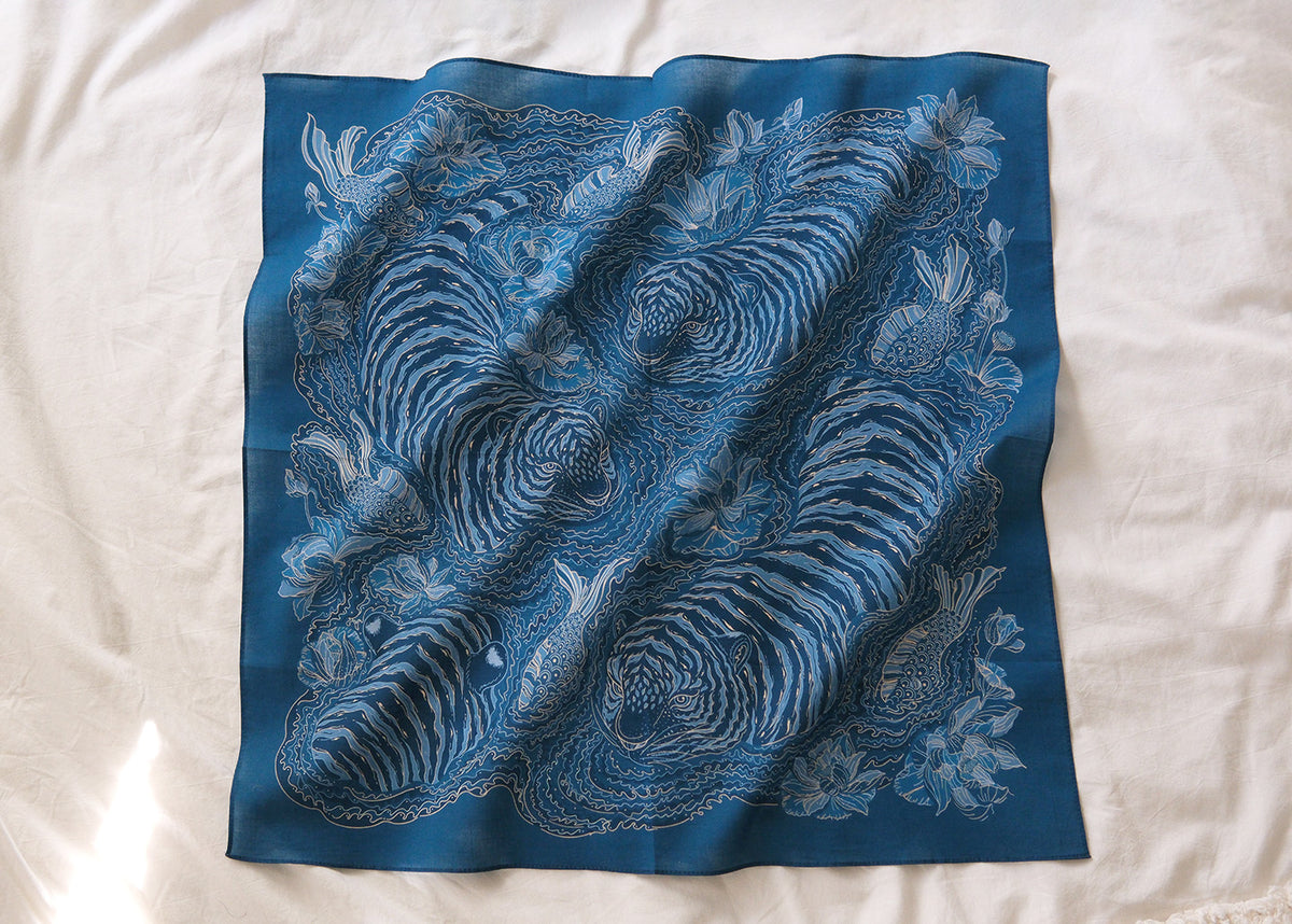 Tiger Art Bandana Scarf (Indigo)