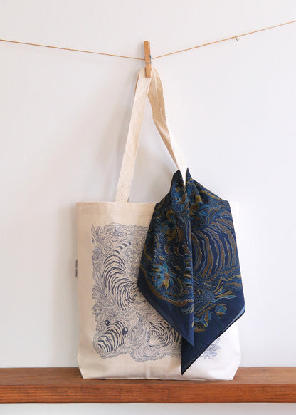 Tiger Art Tote Bag + Bandana Gift Set (Midnight)