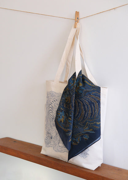 Tiger Art Tote Bag + Bandana Gift Set (Midnight)