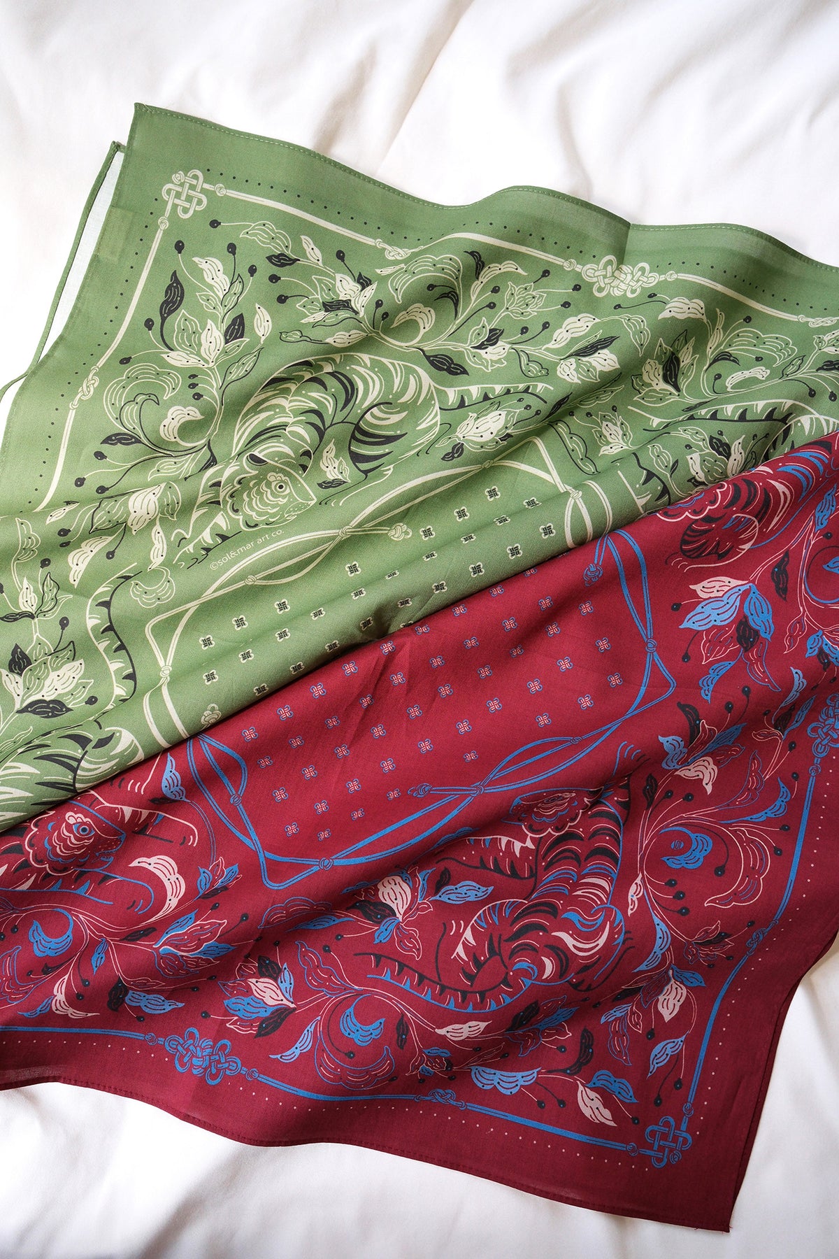Guardian Tiger Bandana (Olive Sage) — Korean Knot Art Collection