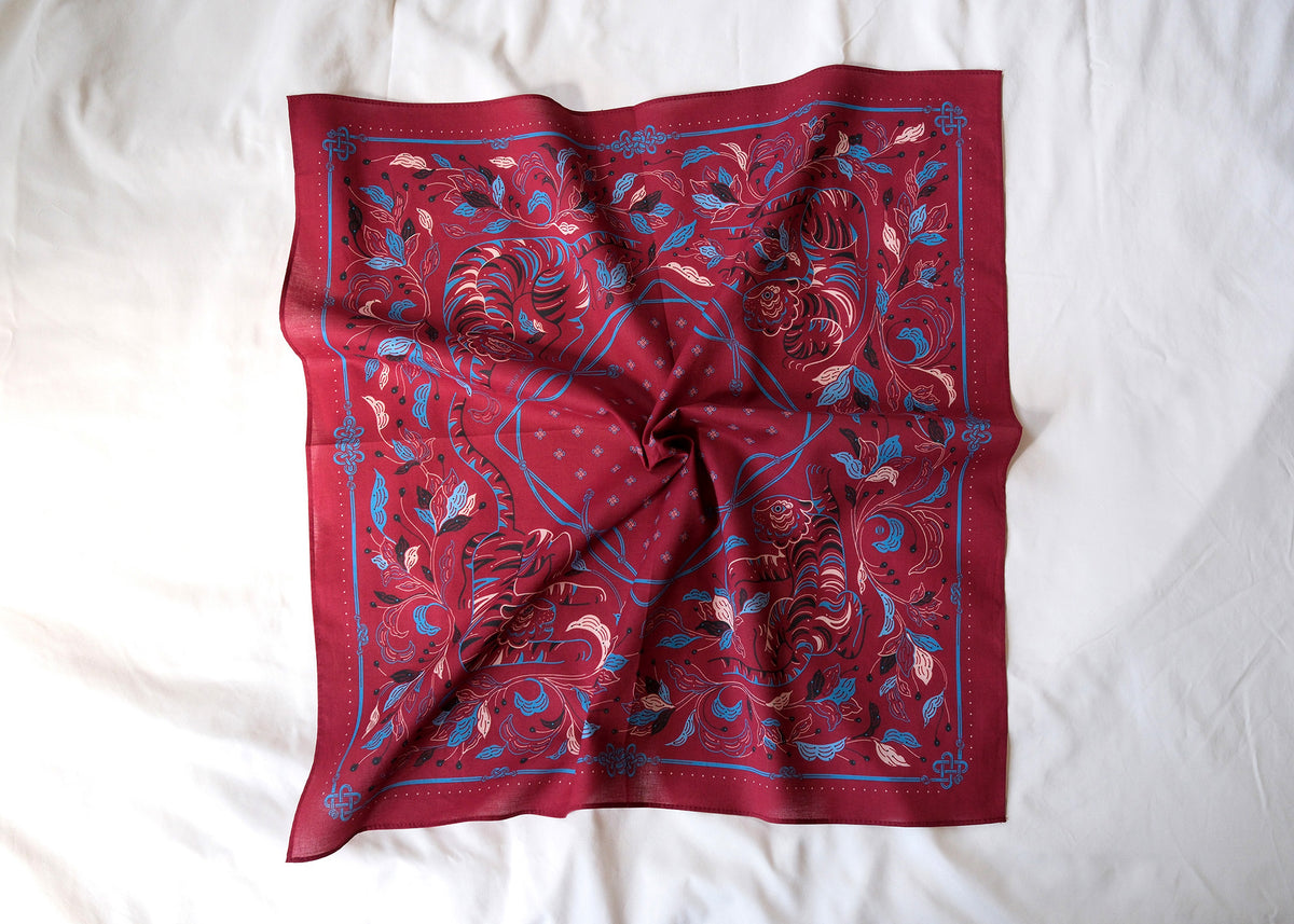 Guardian Tiger Bandana (Burgundy) — Korean Knot Art Collection