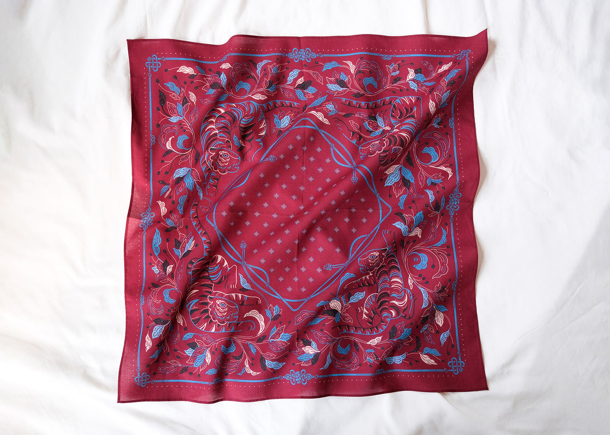 Guardian Tiger Bandana (Burgundy) — Korean Knot Art Collection