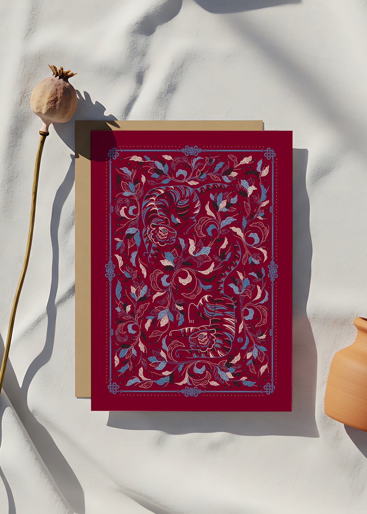 Guardian Tiger Bandana (Burgundy) — Korean Knot Art Collection