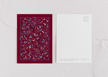 Guardian Tiger Art Print Postcard (Burgundy)